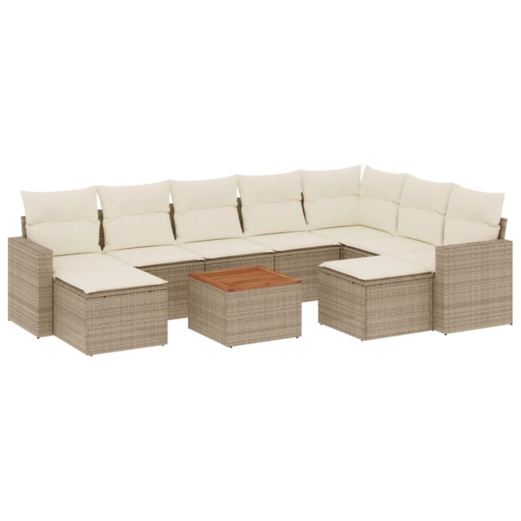 Set Divano da Giardino 10 pz con Cuscini Beige in Polyrattan - homemem39