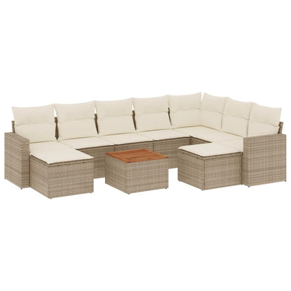 Set Divano da Giardino 10 pz con Cuscini Beige in Polyrattan - homemem39