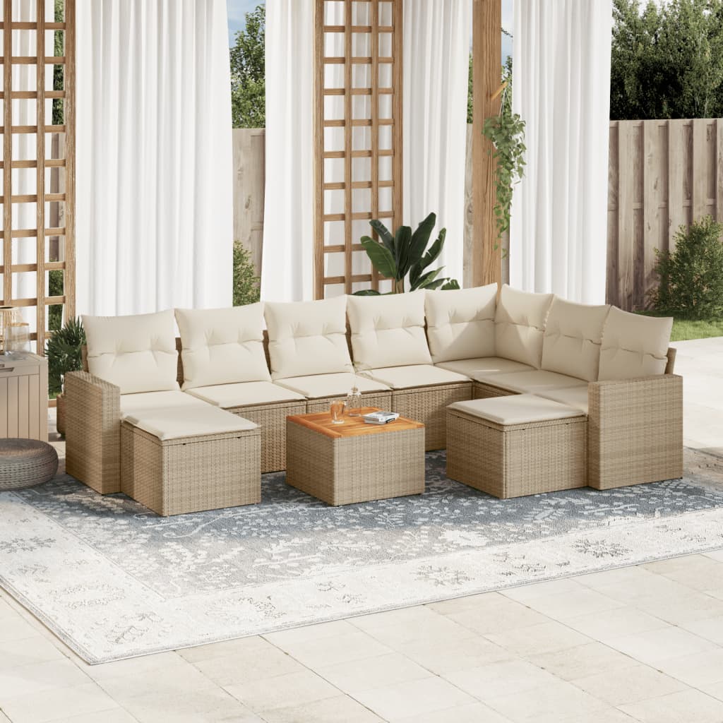 Set Divano da Giardino 10 pz con Cuscini Beige in Polyrattan - homemem39