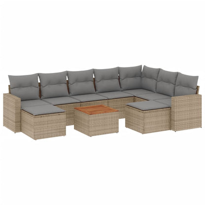 Set Divano da Giardino 10 pz con Cuscini Beige in Polyrattan - homemem39