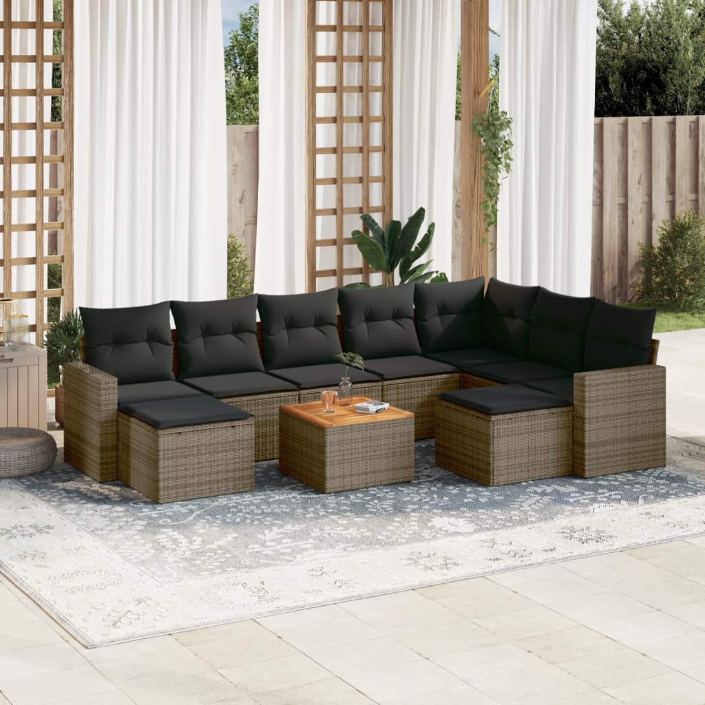 Set Divano da Giardino 10 pz con Cuscini Grigio in Polyrattan - homemem39