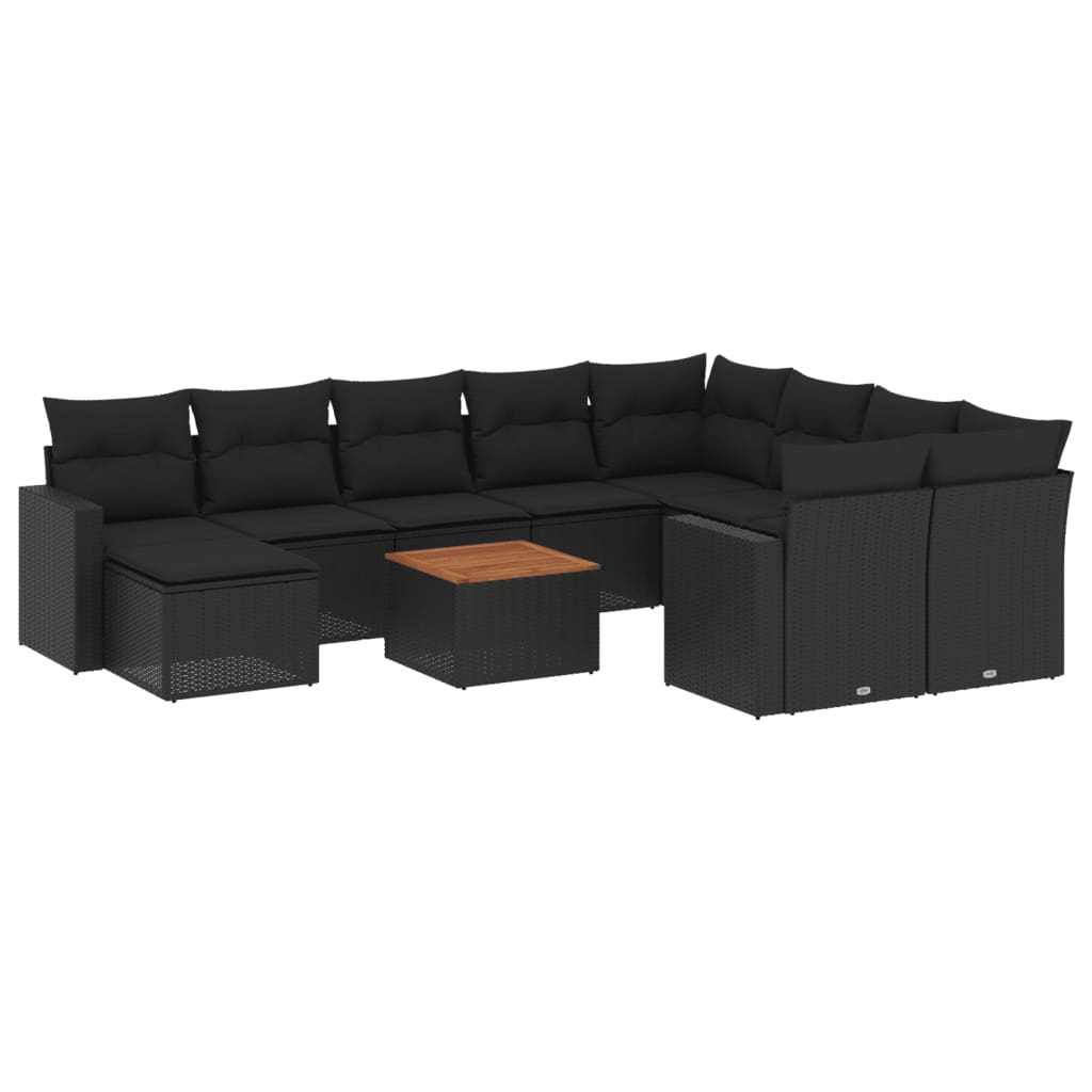 Set Divani da Giardino 11 pz con Cuscini in Polyrattan Nero - homemem39