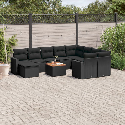 Set Divani da Giardino 11 pz con Cuscini in Polyrattan Nero - homemem39