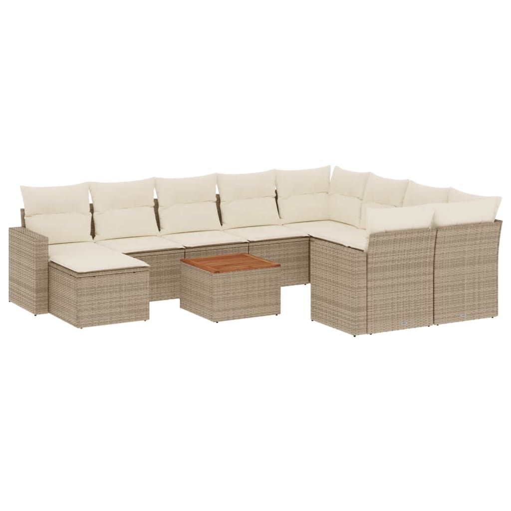 Set Divani da Giardino 11 pz con Cuscini Beige in Polyrattan - homemem39