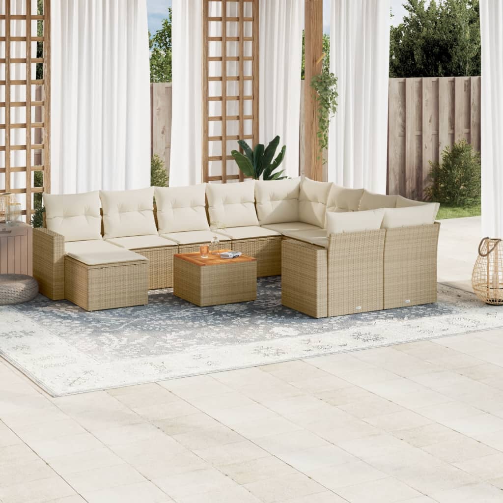 Set Divani da Giardino 11 pz con Cuscini Beige in Polyrattan - homemem39