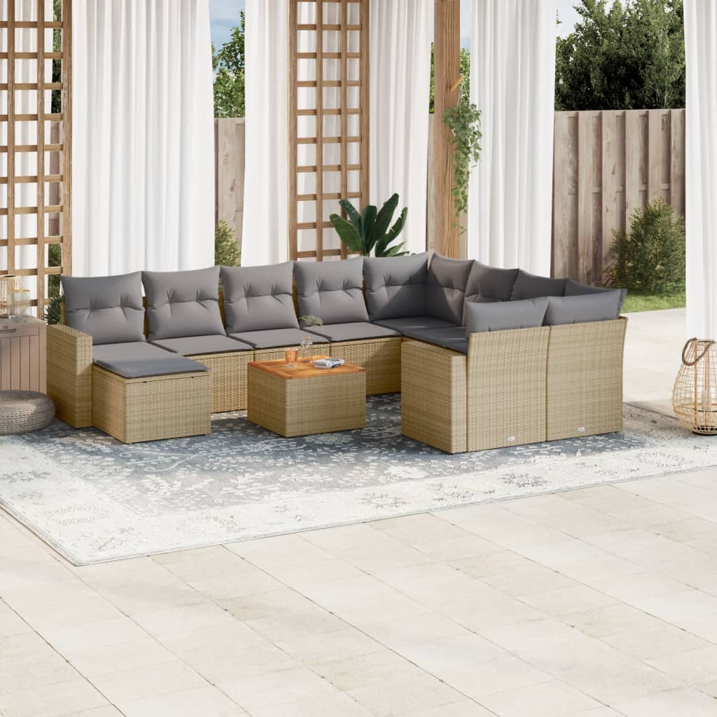 Set Divani da Giardino 11 pz con Cuscini Beige in Polyrattan - homemem39