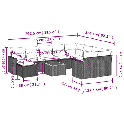 Set Divani da Giardino 11 pz con Cuscini in Polyrattan Grigio - homemem39