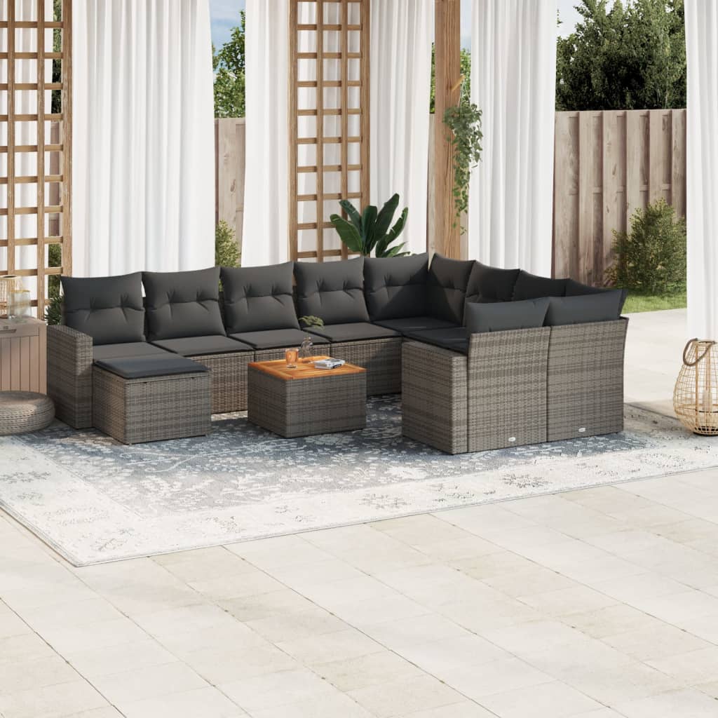 Set Divani da Giardino 11 pz con Cuscini in Polyrattan Grigio - homemem39