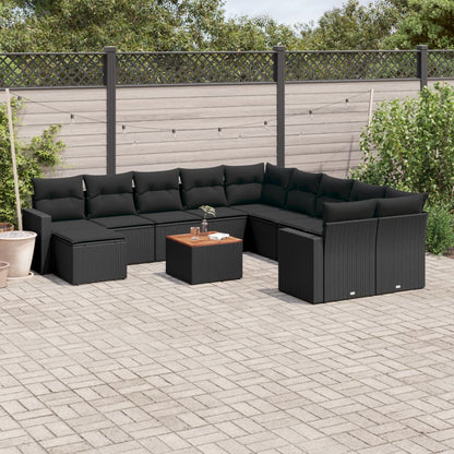 Set Divani da Giardino 12 pz con Cuscini Nero in Polyrattan - homemem39