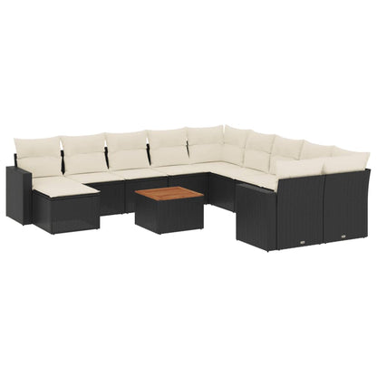 Set Divani da Giardino 12 pz con Cuscini Nero in Polyrattan - homemem39