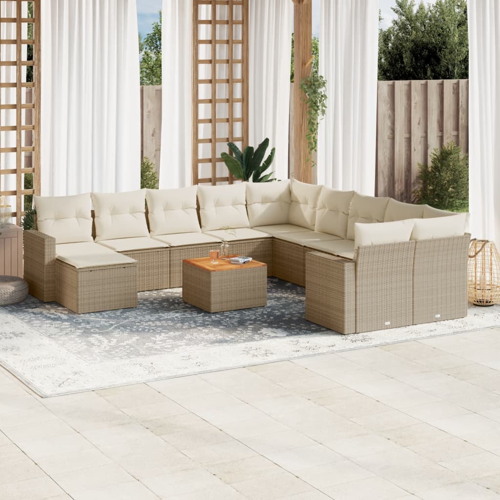 Set Divani da Giardino 12 pz con Cuscini Beige in Polyrattan - homemem39