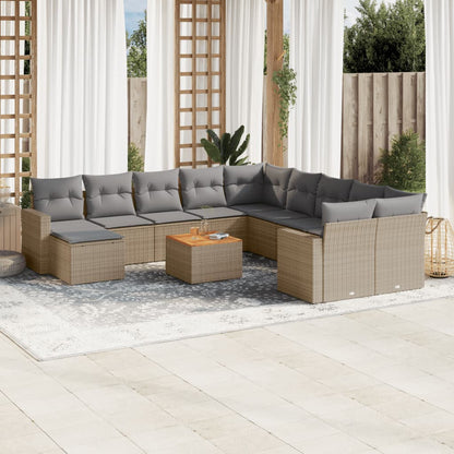 Set Divani da Giardino 12 pz con Cuscini Beige in Polyrattan - homemem39