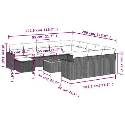 Set Divani da Giardino 13pz con Cuscini Nero in Polyrattan - homemem39