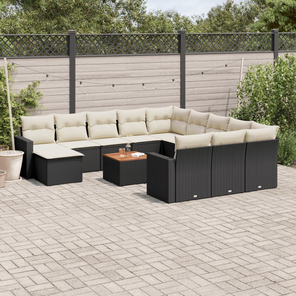 Set Divani da Giardino 13pz con Cuscini Nero in Polyrattan - homemem39