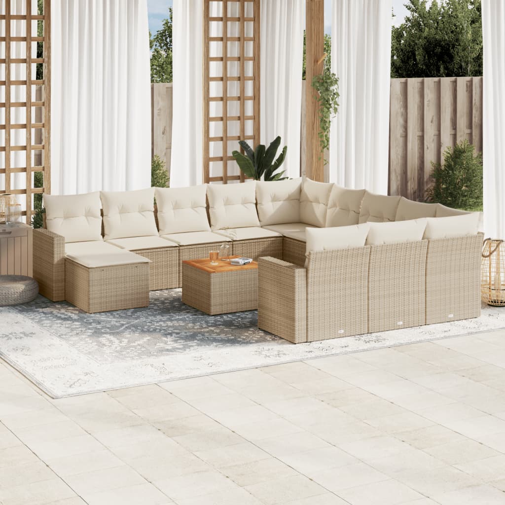 Set Divano da Giardino 13 pz con Cuscini Beige in Polyrattan - homemem39