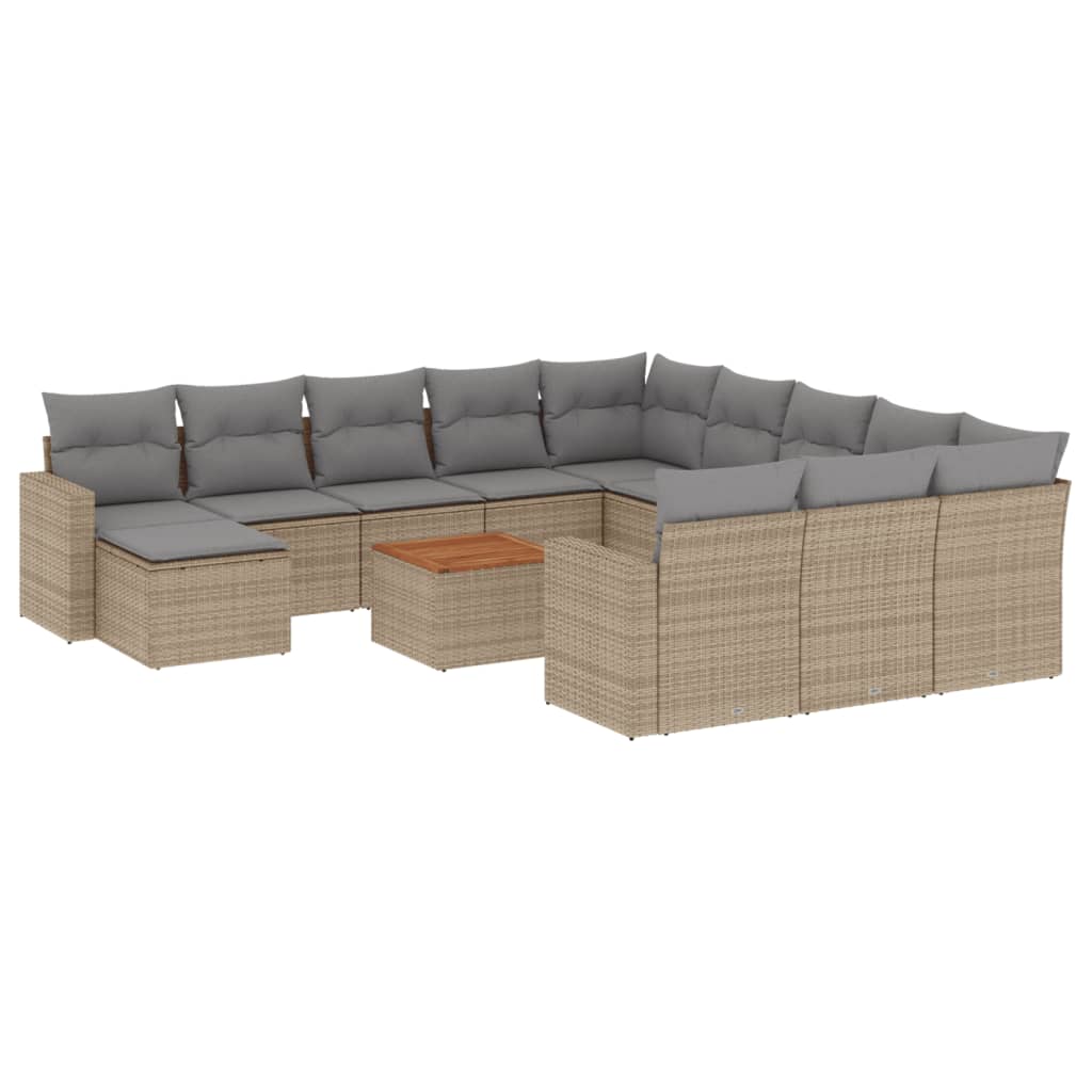 Set Divano da Giardino 13 pz con Cuscini Beige in Polyrattan - homemem39