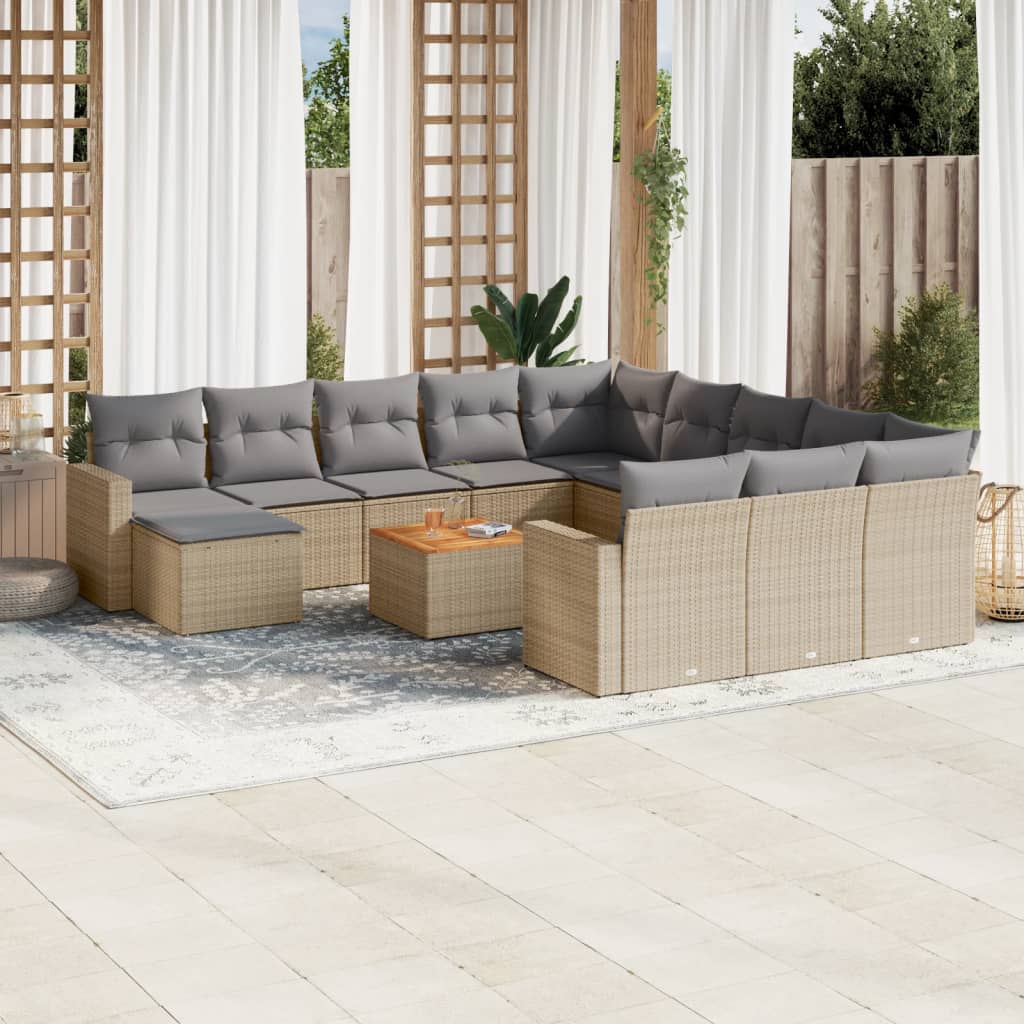 Set Divano da Giardino 13 pz con Cuscini Beige in Polyrattan - homemem39