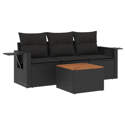 Set Divani da Giardino 4 pz con Cuscini Nero in Polyrattan - homemem39