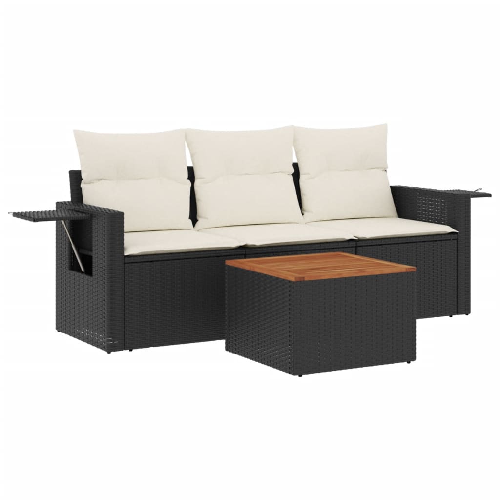 Set Divani da Giardino 4 pz con Cuscini Nero in Polyrattan - homemem39