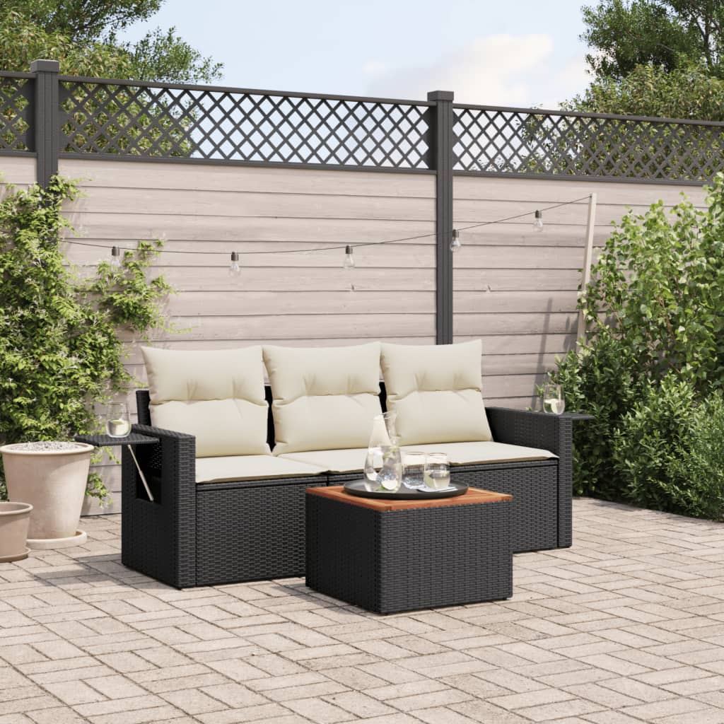 Set Divani da Giardino 4 pz con Cuscini Nero in Polyrattan - homemem39