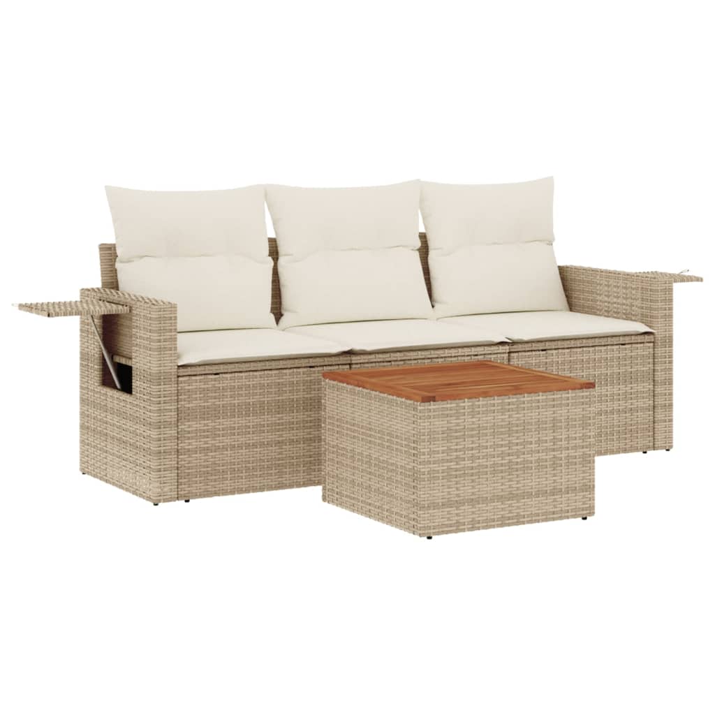 Set Divano da Giardino 4 pz con Cuscini Beige in Polyrattan - homemem39