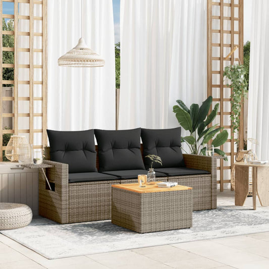 Set Divani da Giardino 4 pz con Cuscini in Polyrattan Grigio - homemem39