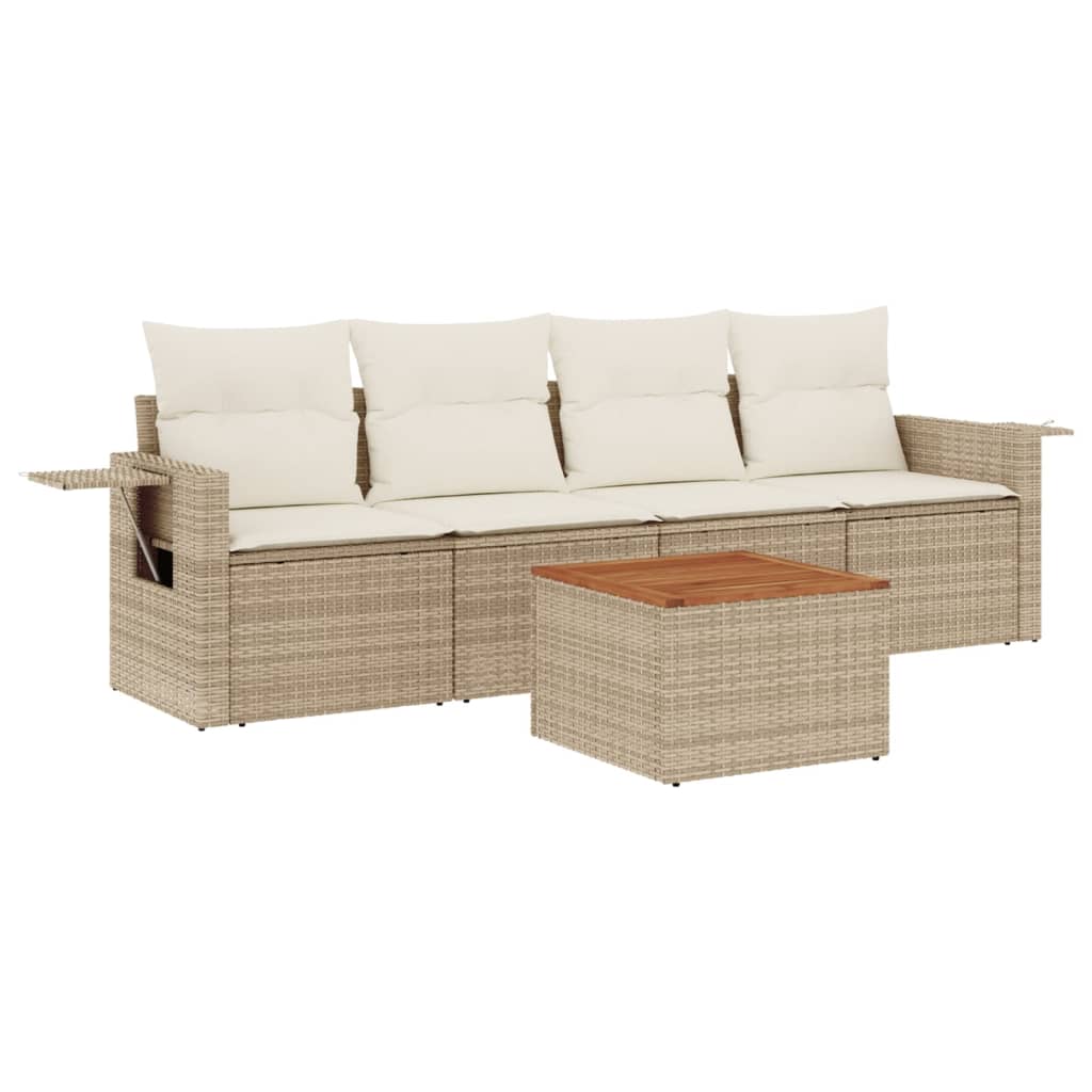 Set Divano da Giardino 5 pz con Cuscini Beige in Polyrattan - homemem39