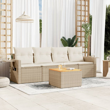 Set Divano da Giardino 5 pz con Cuscini Beige in Polyrattan - homemem39