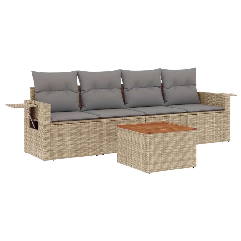 Set Divano da Giardino 5 pz con Cuscini Beige in Polyrattan - homemem39