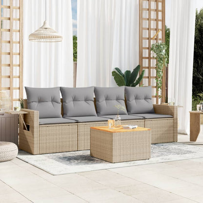 Set Divano da Giardino 5 pz con Cuscini Beige in Polyrattan - homemem39