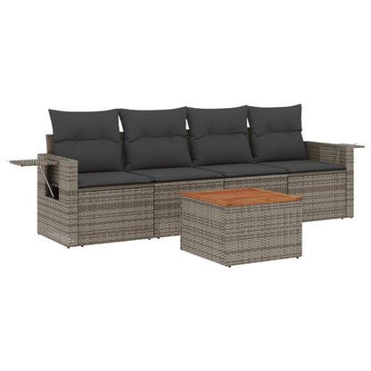 Set Divano da Giardino 5 pz con Cuscini Grigio in Polyrattan - homemem39