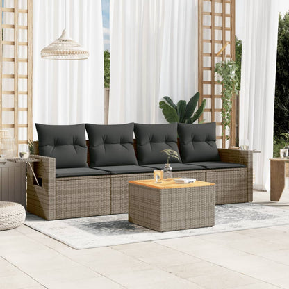 Set Divano da Giardino 5 pz con Cuscini Grigio in Polyrattan - homemem39