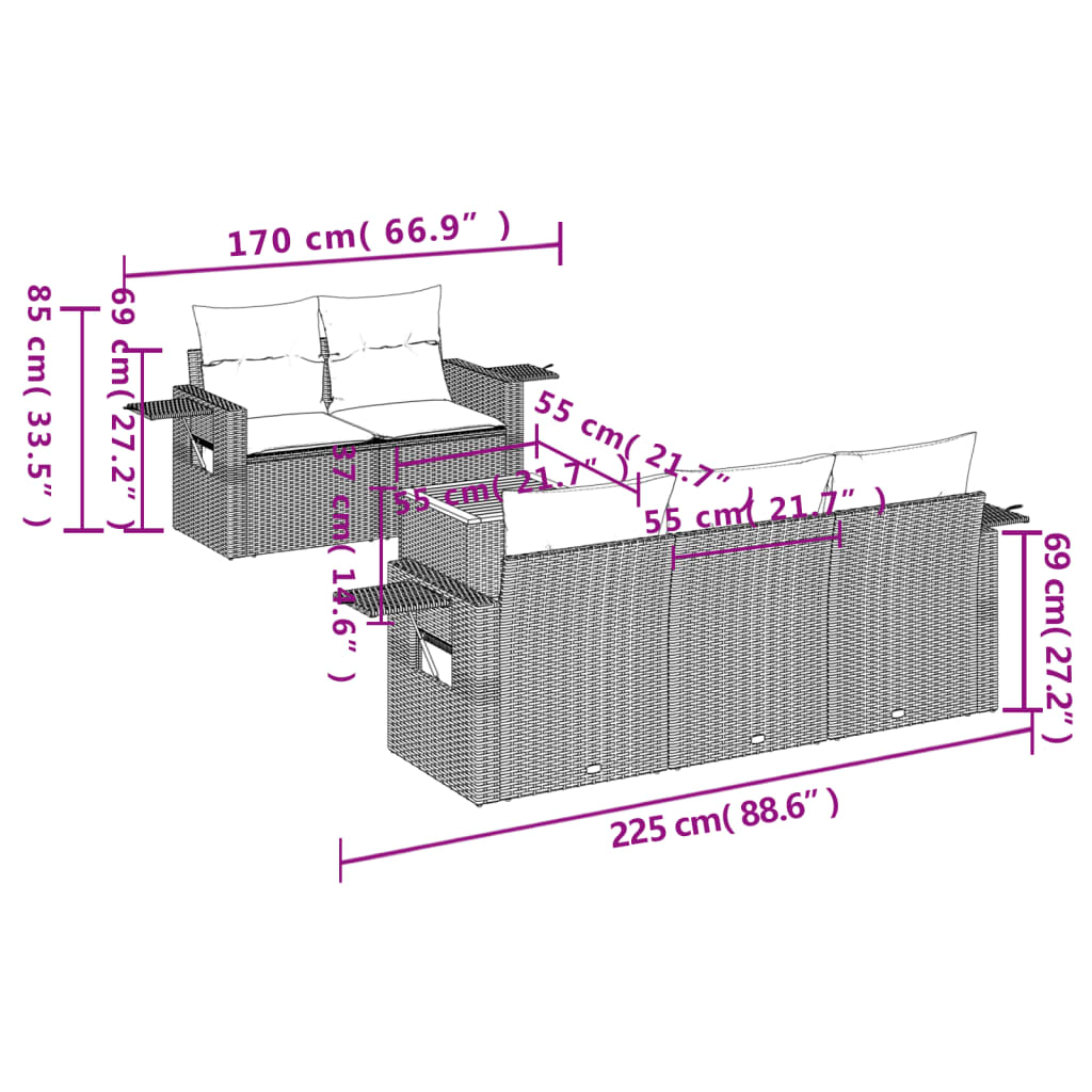 Set Divano da Giardino 6 pz con Cuscini Nero in Polyrattan - homemem39