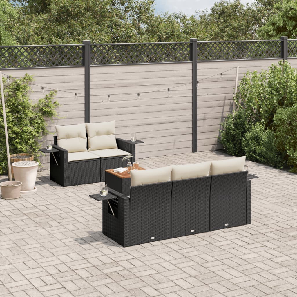 Set Divano da Giardino 6 pz con Cuscini Nero in Polyrattan - homemem39