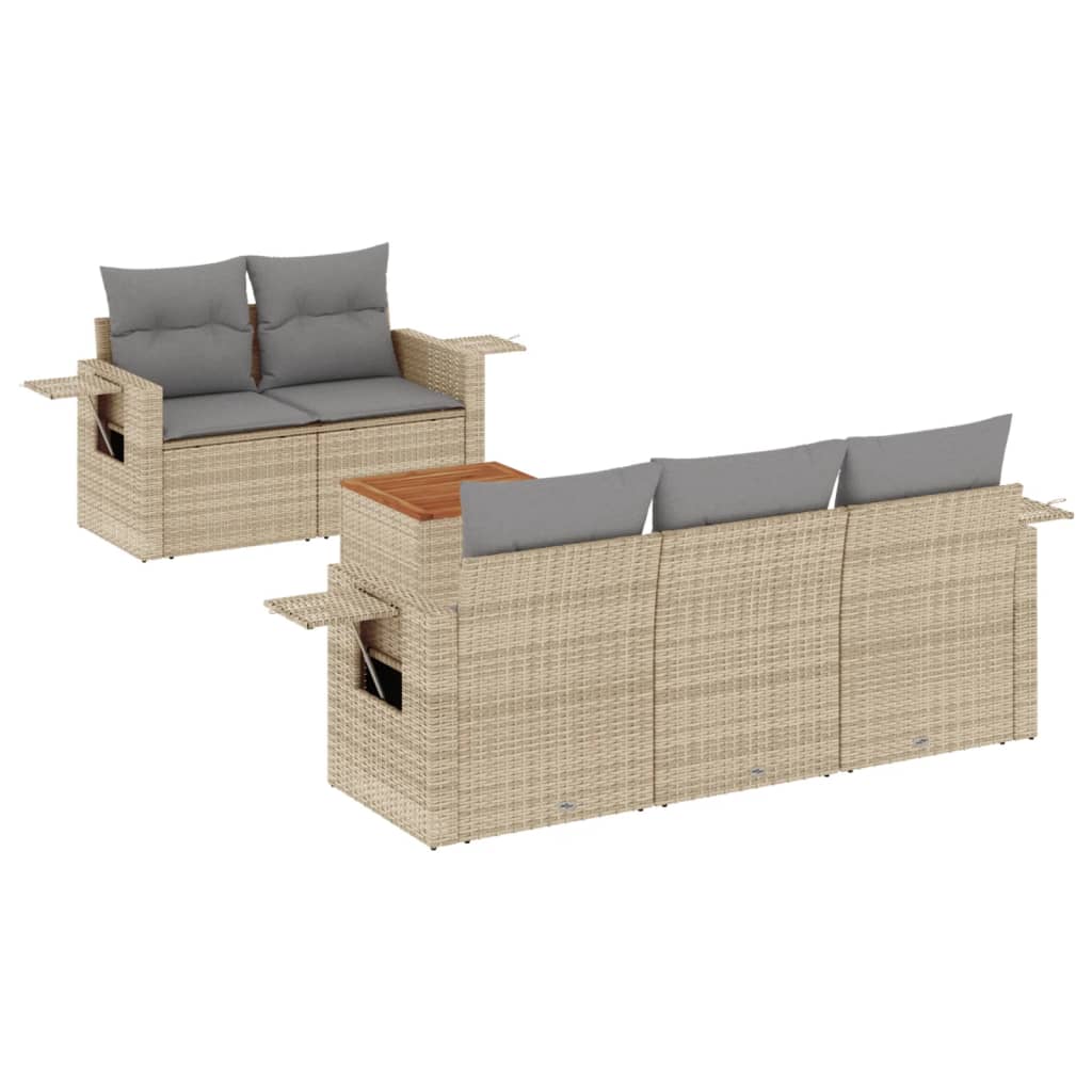 Set Divano da Giardino 6 pz con Cuscini Beige in Polyrattan - homemem39