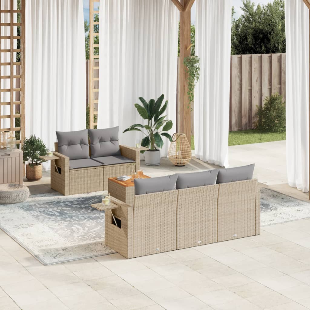 Set Divano da Giardino 6 pz con Cuscini Beige in Polyrattan - homemem39