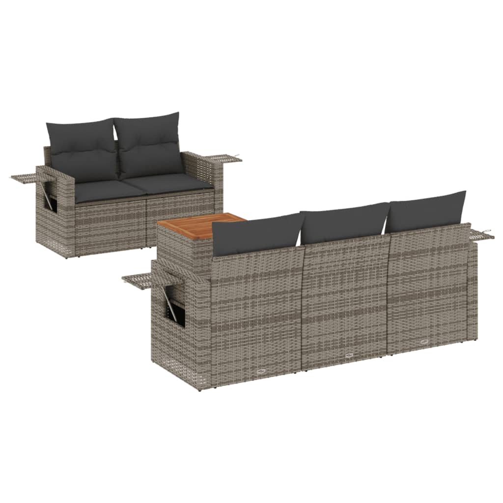 Set Divano da Giardino 6 pz con Cuscini Grigio in Polyrattan - homemem39