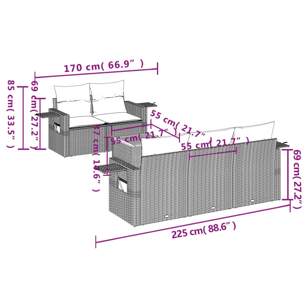 Set Divano da Giardino 6 pz con Cuscini Grigio in Polyrattan - homemem39