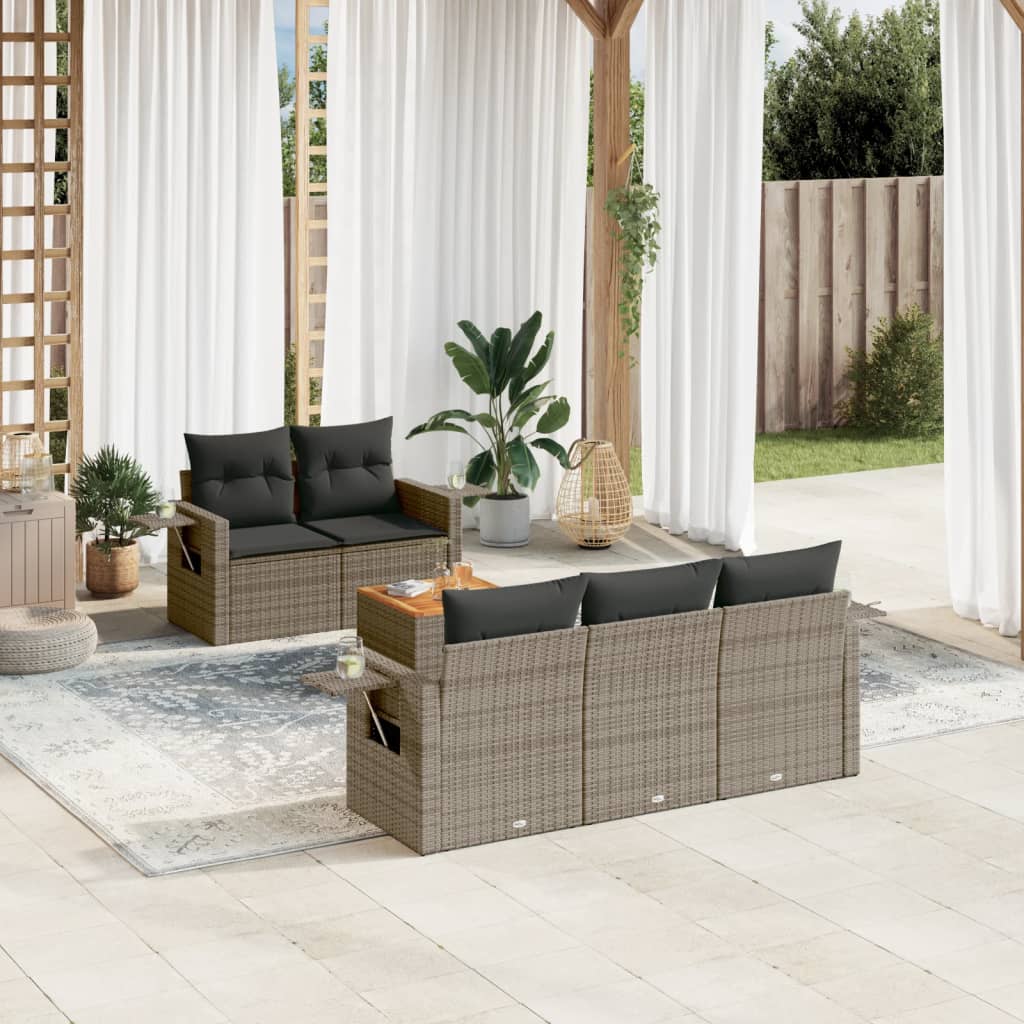 Set Divano da Giardino 6 pz con Cuscini Grigio in Polyrattan - homemem39