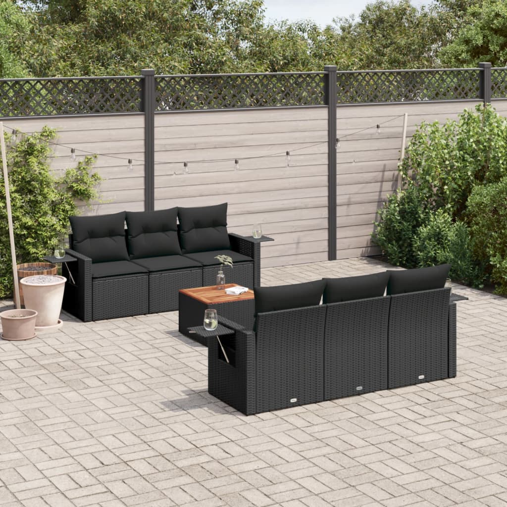 Set Divani da Giardino con Cuscini 7pz Nero Polyrattan - homemem39