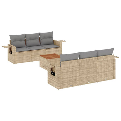 Set Divani da Giardino 7 pz con Cuscini Beige in Polyrattan - homemem39