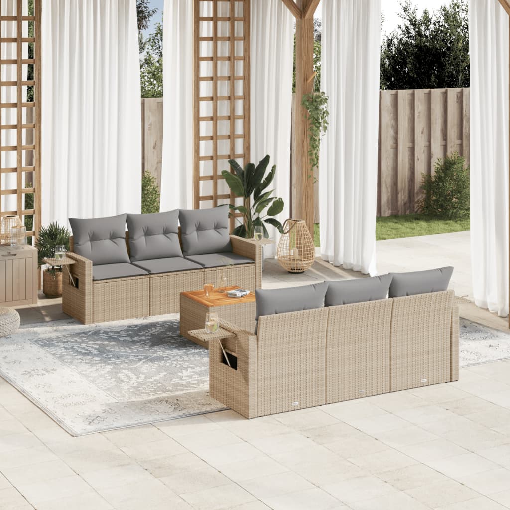 Set Divani da Giardino 7 pz con Cuscini Beige in Polyrattan - homemem39