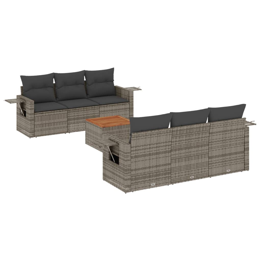 Set Divani da Giardino 7 pz con Cuscini Grigio in Polyrattan - homemem39