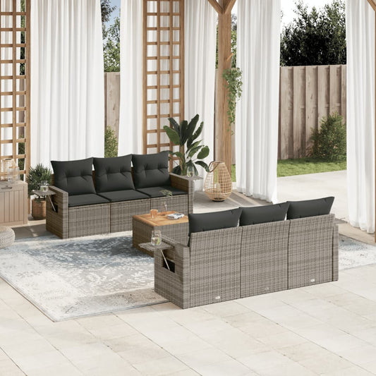 Set Divani da Giardino 7 pz con Cuscini Grigio in Polyrattan - homemem39