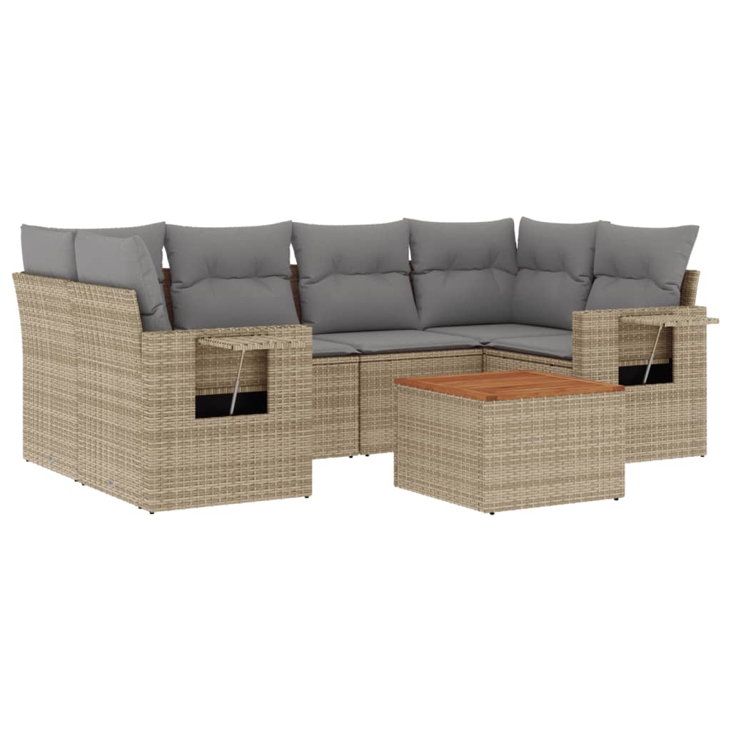 Set Divani da Giardino 7 pz con Cuscini Beige in Polyrattan - homemem39