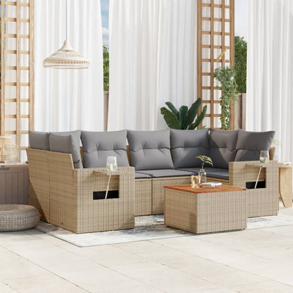 Set Divani da Giardino 7 pz con Cuscini Beige in Polyrattan - homemem39