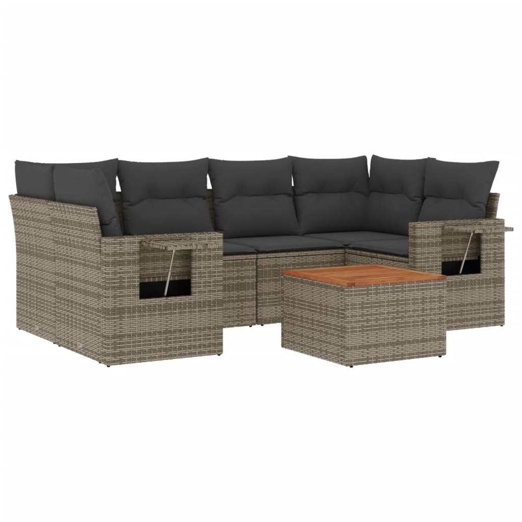 Set Divani da Giardino 7 pz con Cuscini Grigio in Polyrattan - homemem39