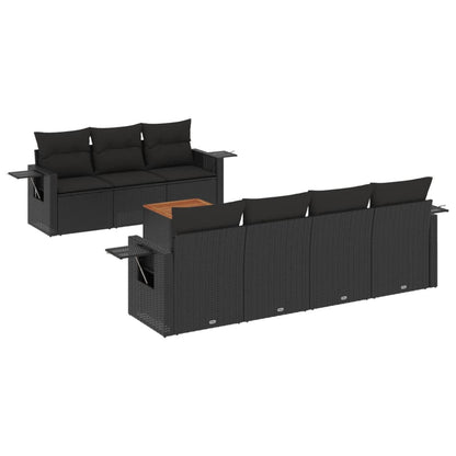 Set Divani da Giardino con Cuscini 8 pz Nero in Polyrattan - homemem39