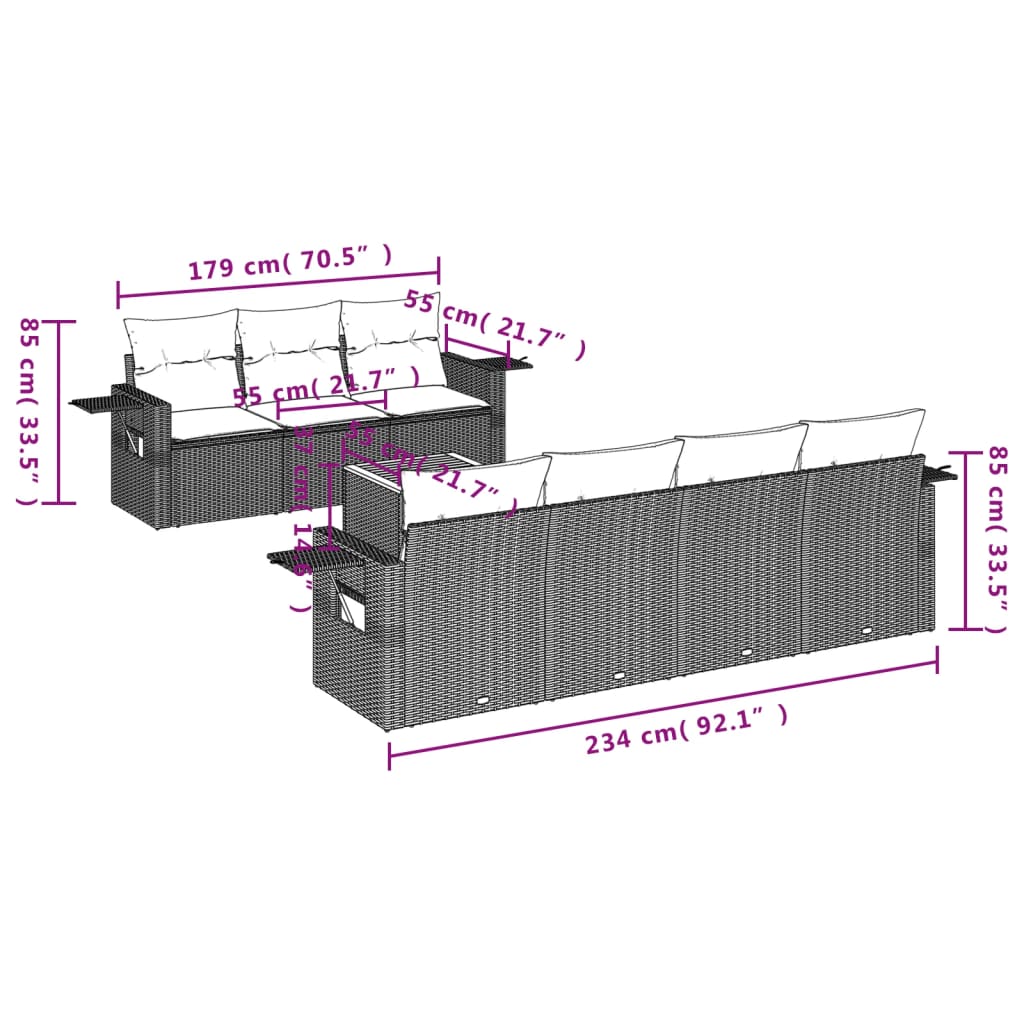 Set Divani da Giardino con Cuscini 8 pz Nero in Polyrattan - homemem39