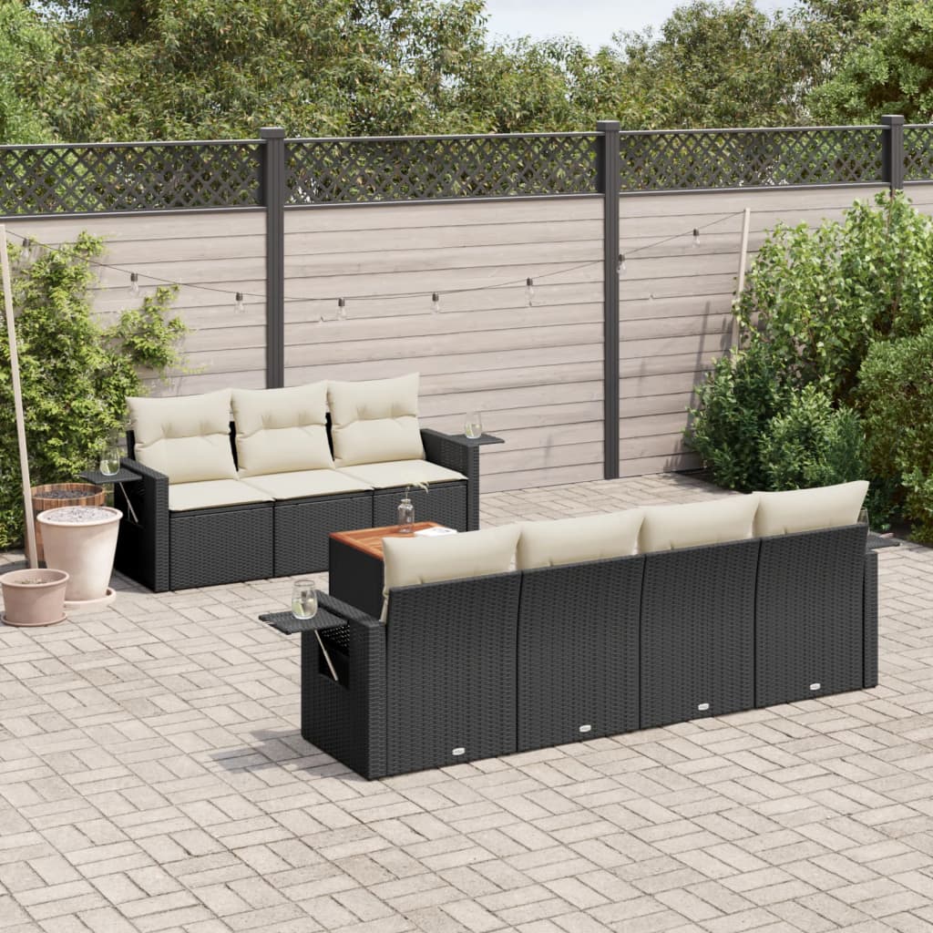 Set Divani da Giardino con Cuscini 8 pz Nero in Polyrattan - homemem39